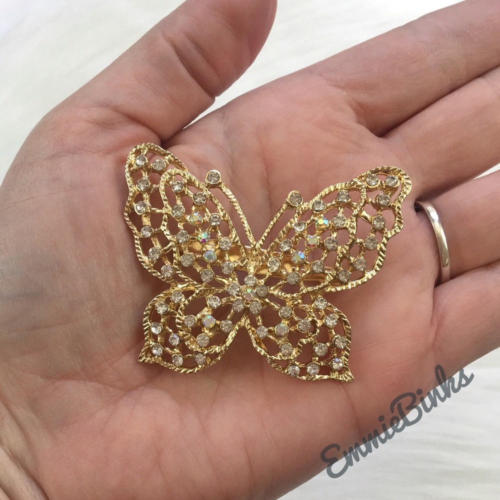 ✨3for$38 New Vintage Style Filigree Rhinestone Butterfly Brooch Pin ~ Vintage - Picture 2 of 16
